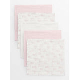 Muslin squares 5 pack pink and bunny print pure cotton, imported from the UK