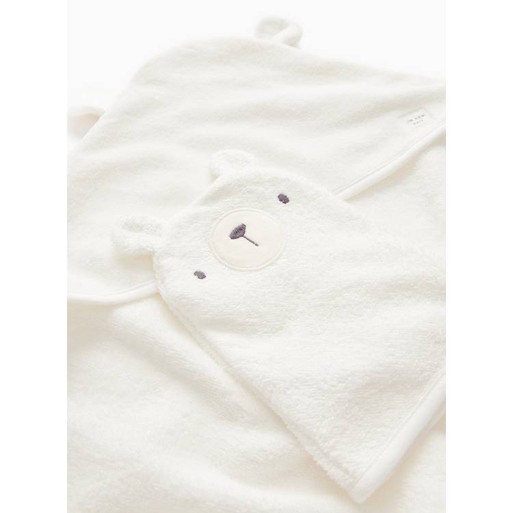 White hooded towel set with bear wash mitt one size, imported from the UK