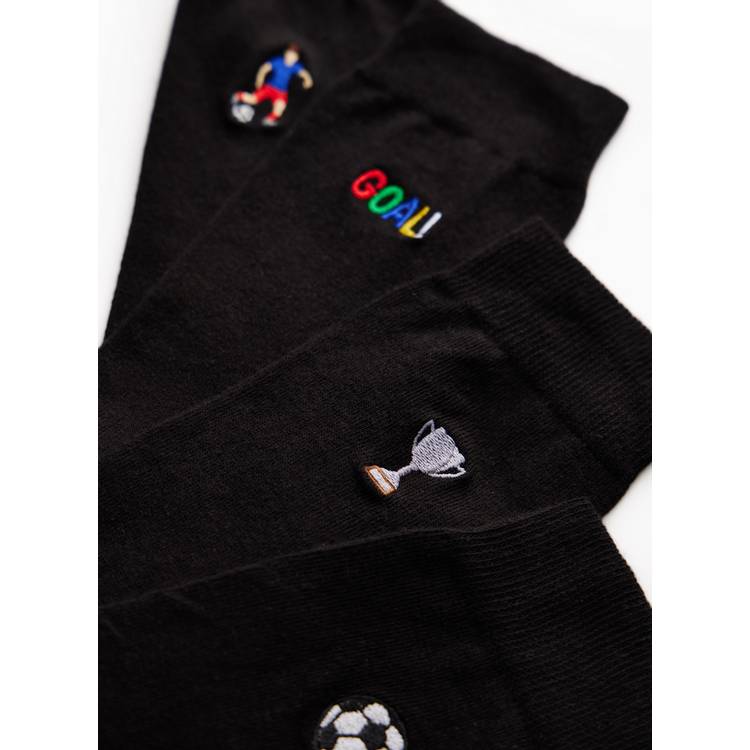 Black football embroidered ankle socks 4 pack, imported from the UK
