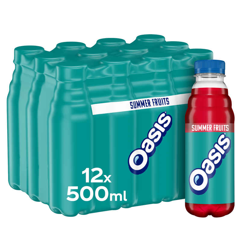 Oasis Summer Fruits juice drink 12 x 500ml bottles, imported from the UK
