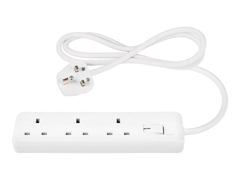White 3 socket extension lead with 1.4m cable (British brand)
