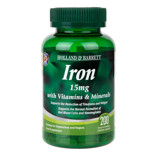Holland & Barrett Iron 15mg with Vitamins & Minerals 200 Caplets Iron Tablets & Capsules Holland&Barrett   