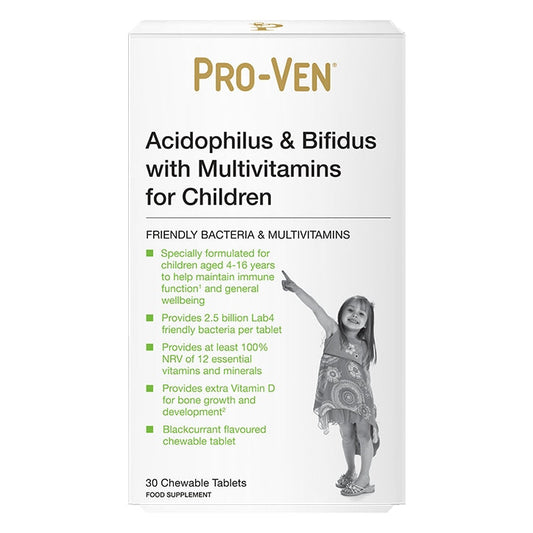 Pro-Ven Acidophilus & Bifidus with Multivitamins 30 Chewable Tablets for Children Acidophilus & Friendly Bacteria Holland&Barrett   