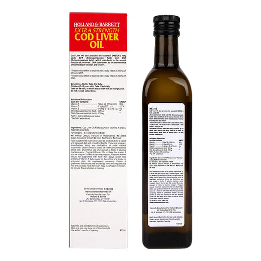 Holland & Barrett Cod Liver Oil Liquid 500ml Omega 3 Supplements & Fish Oils Holland&Barrett   