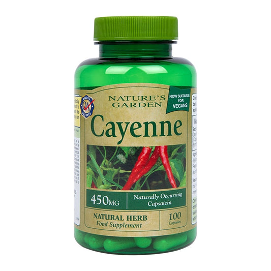 Nature's Garden Cayenne 100 Softgel Capsules 450mg Plant Sourced Supplements Holland&Barrett   