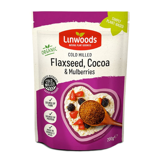 Linwoods Milled Organic Flax Cocoa & Mulberry 200g Flaxseed Holland&Barrett Title  