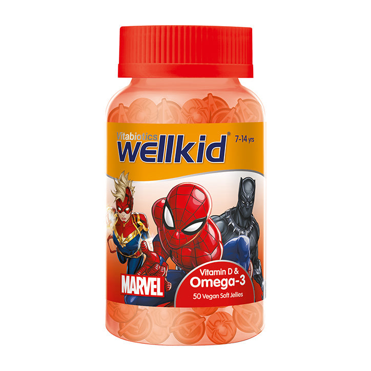 Vitabiotics Wellkid Marvel Vit D Omega 7-14 years 50 Vegan Soft Jellies Kid's & Teen's Multivitamins Holland&Barrett   
