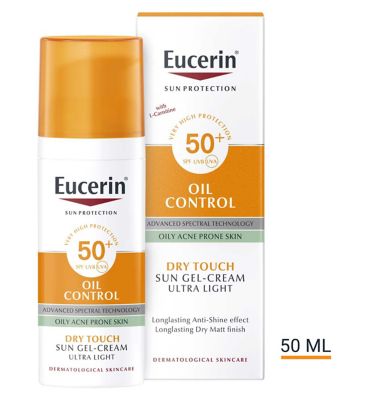 Eucerin Sun Oil Control Dry Touch Facial Sun Cream for Oily Acne Prone Skin SPF50+ 50ml Suncare & Travel Boots   