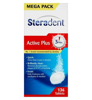 Steradent Active Plus Denture Cleaner Menthol - 136 Tablets GOODS Boots