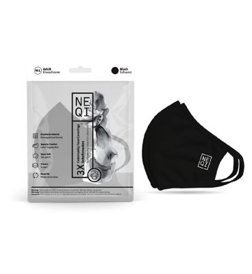 NEQI 3PLY Reusable Face Masks - 3 Pack (Adult M/L - Black) Face Coverings & Hand Sanitizer Boots   