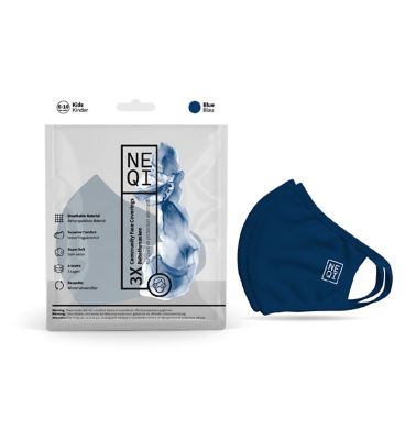 NEQI 3PLY Reusable Face Masks - 3 Pack (Kids 6-10 - Blue) Face Coverings & Hand Sanitizer Boots   
