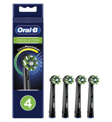 Oral-B CrossAction Toothbrush Head Black Edition with CleanMaximiser Technology, 4 Pack Dental Boots   