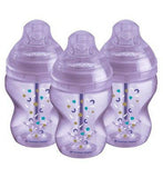 Tommee Tippee Advanced Anti-Colic Baby Bottle, 260ml, Breast-Like Teat, Triple-Vented Anti-Colic Wand, Pack of 3, Purple Baby Accessories & Cleaning Boots