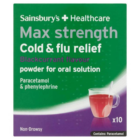 Sainsbury's Max Flu Relief Powder, Blackcurrant x10 cough cold & flu Sainsburys   