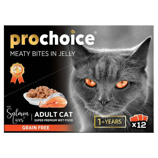 Prochoice Wet Cat Food with Salmon & Liver in Jelly for Adult Cats 12x85g Cat food bigger packs Sainsburys   