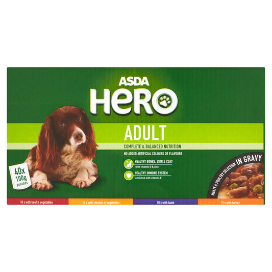 ASDA Hero Meaty & Poultry Selection in Gravy Adult Dog Food Pouches Dog Food & Accessories ASDA   