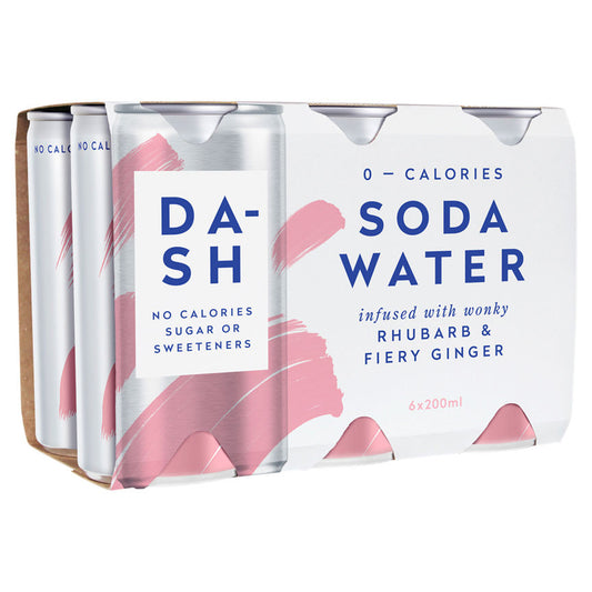 Dash Rhubarb & Fiery Ginger Soda Water Cans Water ASDA   