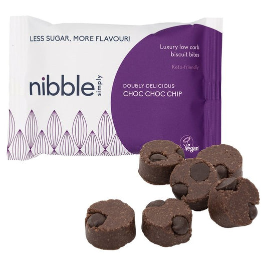 Nibble Simply Doubly Delicious Choc Choc Chip Low Carb Biscuit Bites Keto M&S Title  