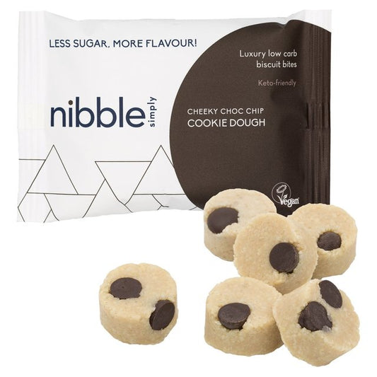 Nibble Simply Cheeky Choc Chip Cookie Dough Low Carb Biscuit Bites Keto M&S Title  