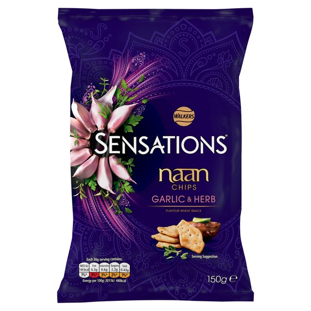 Sensations Garlic & Herb Sharing Naan Chips Crisps, Nuts & Snacking Fruit M&S   