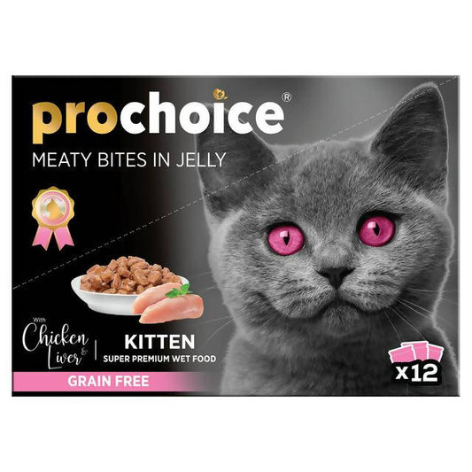 Prochoice Wet Cat Food with Chicken & Liver in Jelly for Kittens 12x85g Cat food bigger packs Sainsburys   