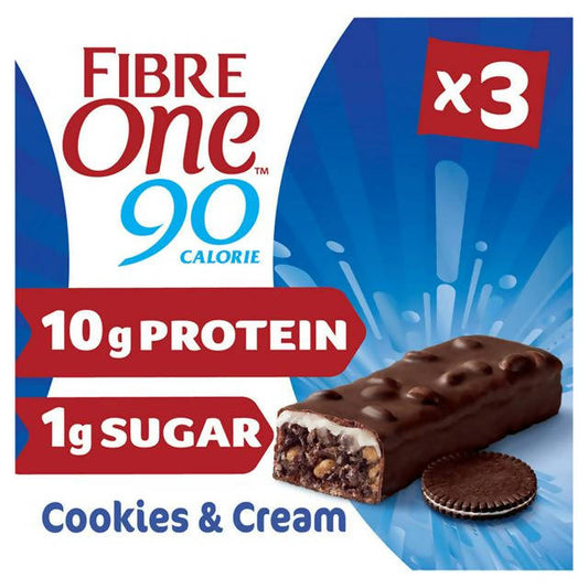 Fibre One 90 Calorie Cookies & Cream Flavour Bars 3x24g cereal bars Sainsburys   