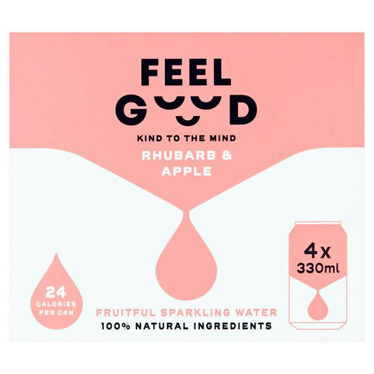 Feel Good Rhubarb & Apple Fruitful Sparkling Water 4x330ml Flavoured & vitamin water Sainsburys   