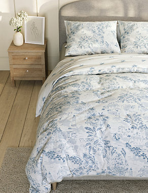 Pure Cotton Floral Bedding Set - Blue Mix, Double (4 Ft 6) Bedroom M&S   