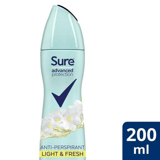 Sure Advanced Protection Anti-Perspirant Deodorant Aerosol, Light & Fresh 200ml Travel size toiletries Sainsburys   