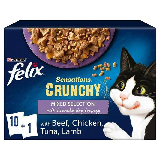Felix Sensations Crunchies Cat Food Mixed 10 X 100g Cat pouches & trays Sainsburys   