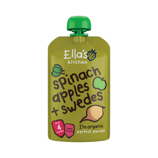 Ella's Kitchen Spinach, Apples & Swedes Organic Puree Pouch, 4 mths+ 120g Baby Organic Foods McGrocer Direct   