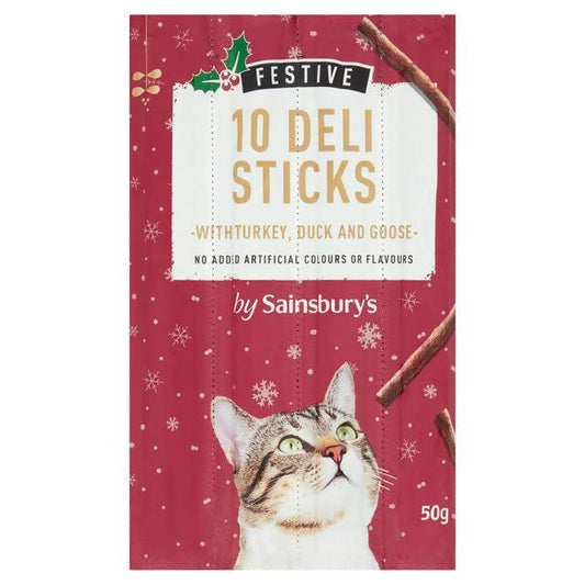 Sainsbury's Festive Deli Sticks for Cats with Turkey, Duck & Goose x10 50g Cat Food & Accessories Sainsburys   