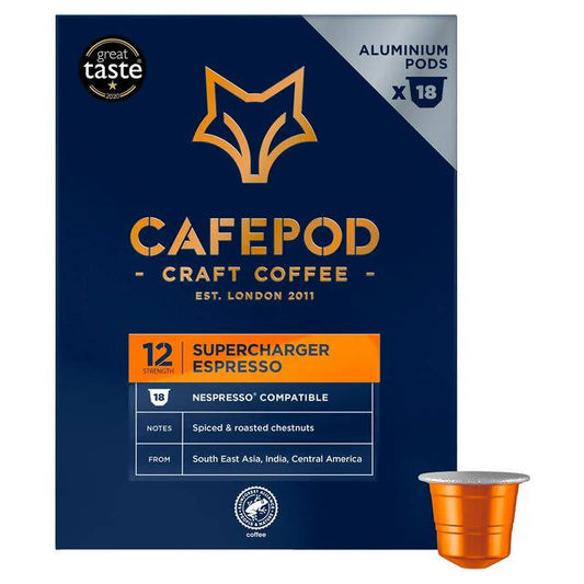 CafePod Nespresso Compatible Supercharger Espresso Aluminium Capsules x18 All coffee Sainsburys   