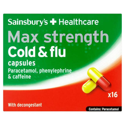 Sainsbury's Max Flu Strength Cold Caps x16 cough cold & flu Sainsburys   