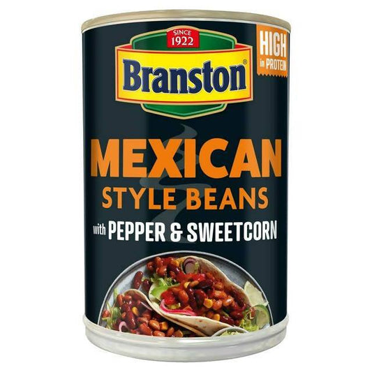 Branston Mexican Style Beans with Pepper & Sweetcorn 390g Beans carrots & spinach Sainsburys   