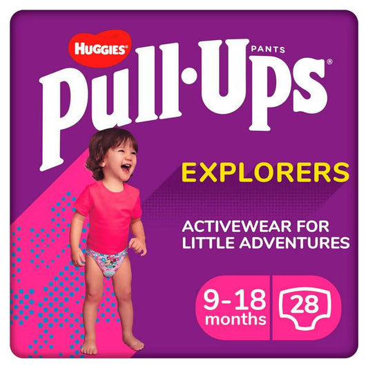 Huggies Pull-Ups Explorers Girls, Age 9-18 Months, Nappies Size 3 & 4, 28 Nappy Pants nappies Sainsburys   