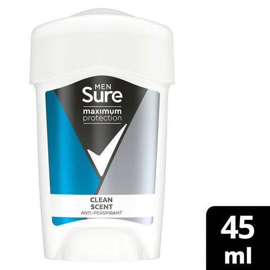 Sure Men Maximum Protection Anti-Perspirant Cream Stick Deodorant, Clean Scent 45ml deodorants & body sprays Sainsburys   