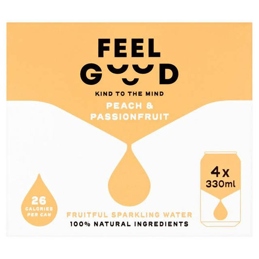 Feel Good Peach & Passionfruit Fruitful Sparkling Water 4x330ml Flavoured & vitamin water Sainsburys   
