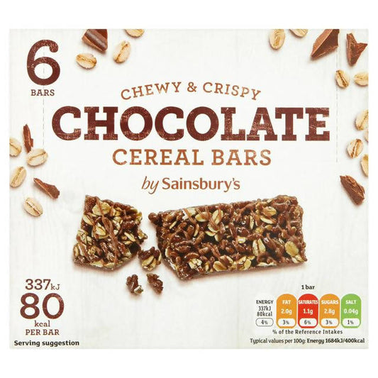 Sainsbury's Chocolate Cereal Bars 6x20g cereal bars Sainsburys   