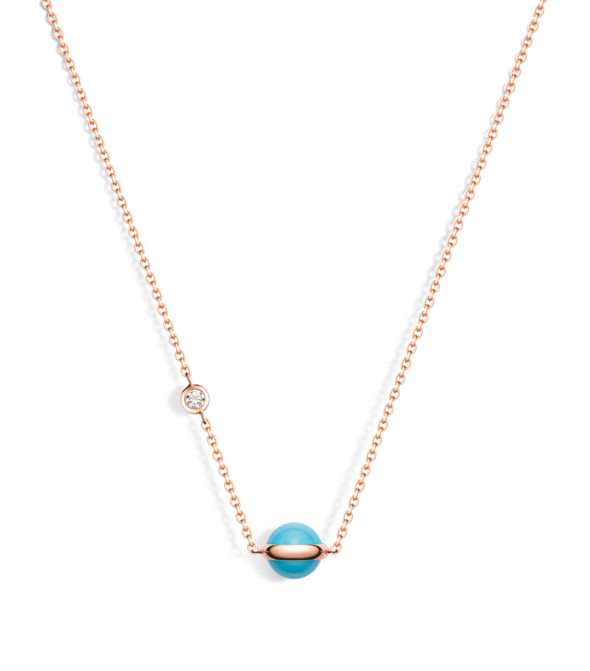 Rose Gold Diamond and Turquoise Bead Possession Pendant Necklace