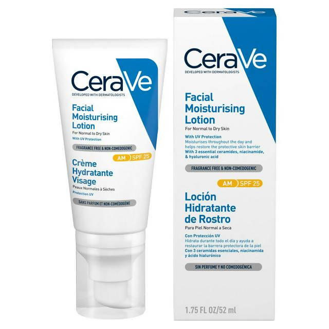 CeraVe AM Facial Moisturising Lotion SPF 25 52ml face & body skincare Sainsburys   