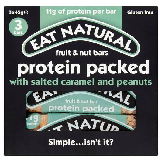Eat Natural Fruit & Nut Bars Protein Packed with Salted Caramel & Peanuts 3x45g cereal bars Sainsburys   