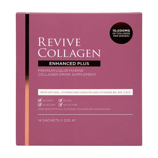 Revive Collagen Enhanced Plus Premium Liquid Marine Collagen Drink 10,000mgs 14 Sachets Food Supplement Holland&Barrett   