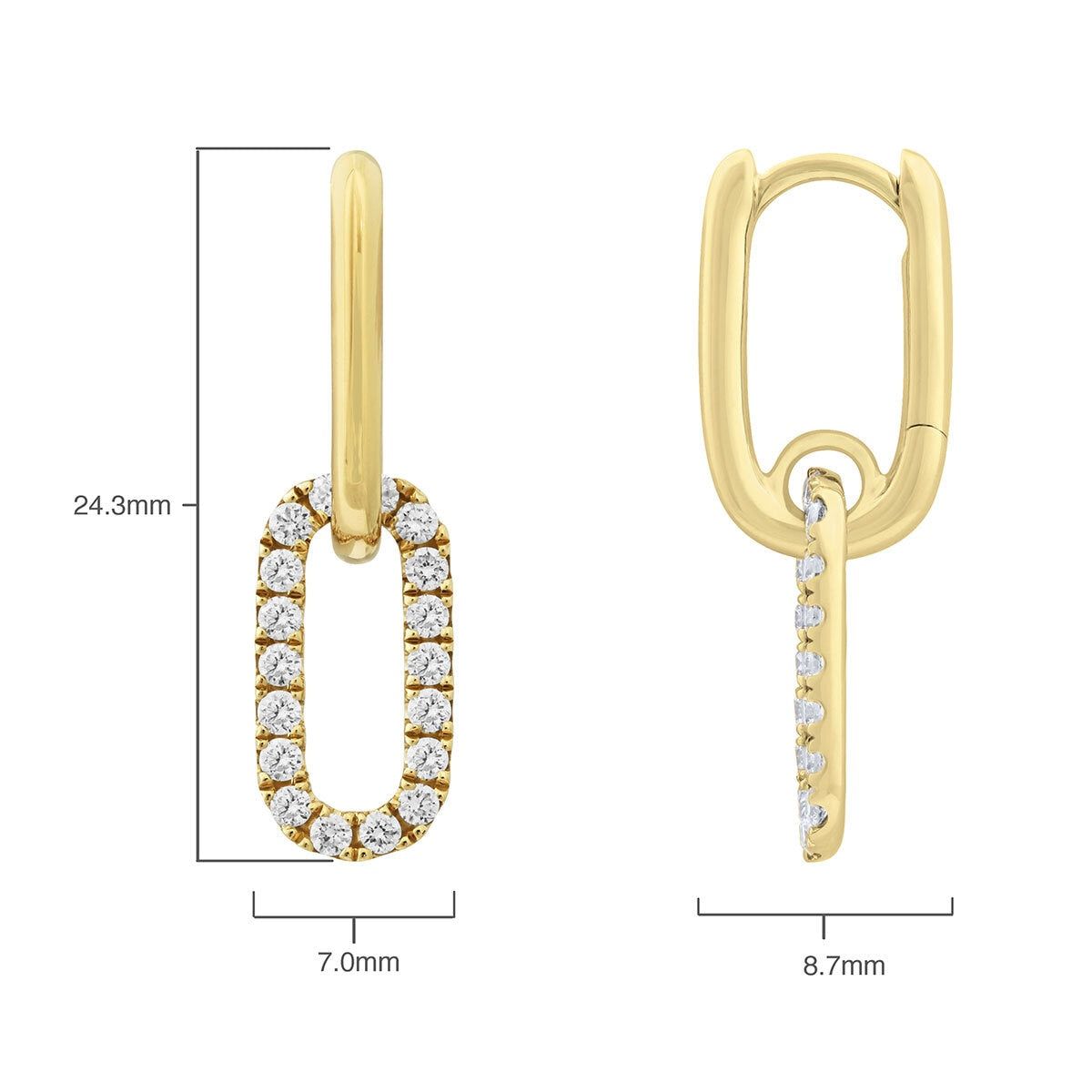 0.52ctw Round Brilliant Cut Diamond Paperclip Earrings, 14ct Yellow Gold