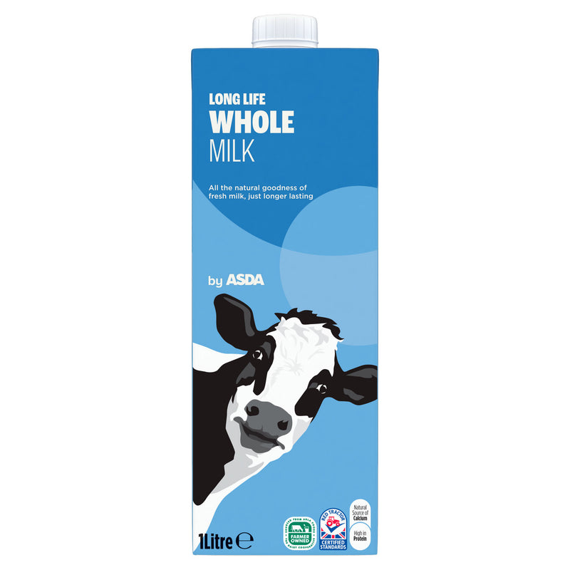 ASDA Long Life Whole Milk 1 Litre, imported from the UK