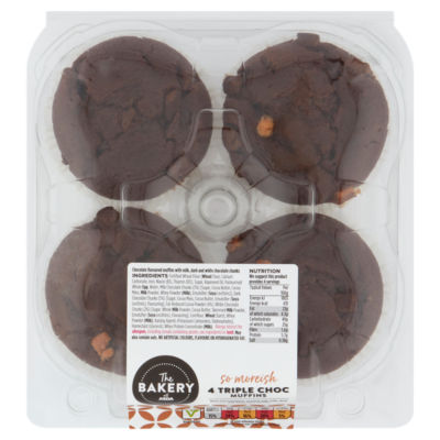 ASDA Bakery triple chocolate muffins 4 pack (British brand)