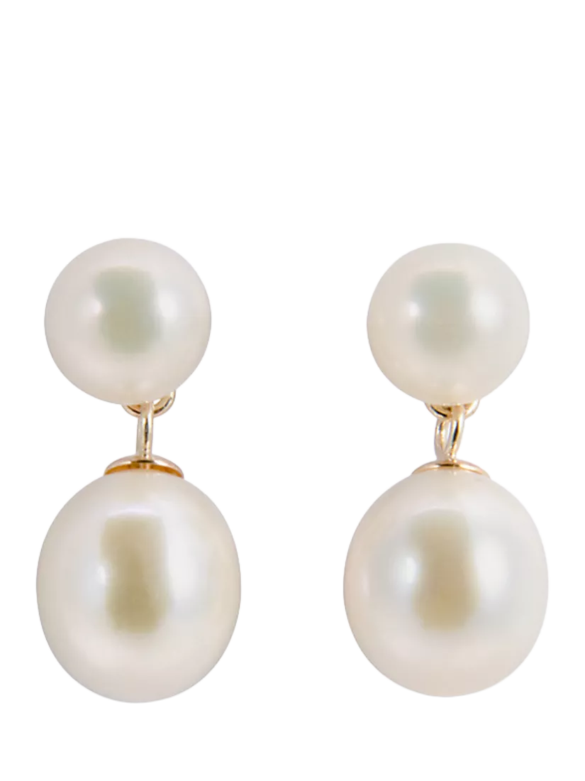 E.W Adams 9ct Gold Freshwater Pearl Drop Earrings