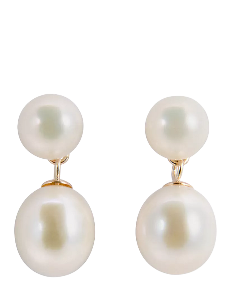 E.W Adams 9ct Gold Freshwater Pearl Drop Earrings