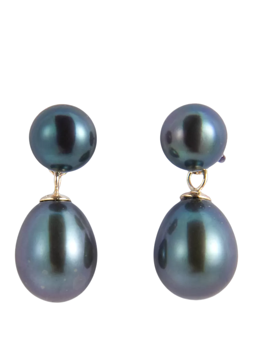 E.W Adams 9ct gold freshwater pearl drop earrings (British brand)