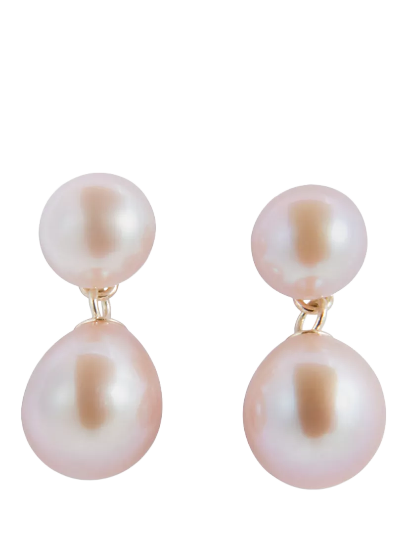 E.W Adams 9ct Gold Freshwater Pearl Drop Earrings